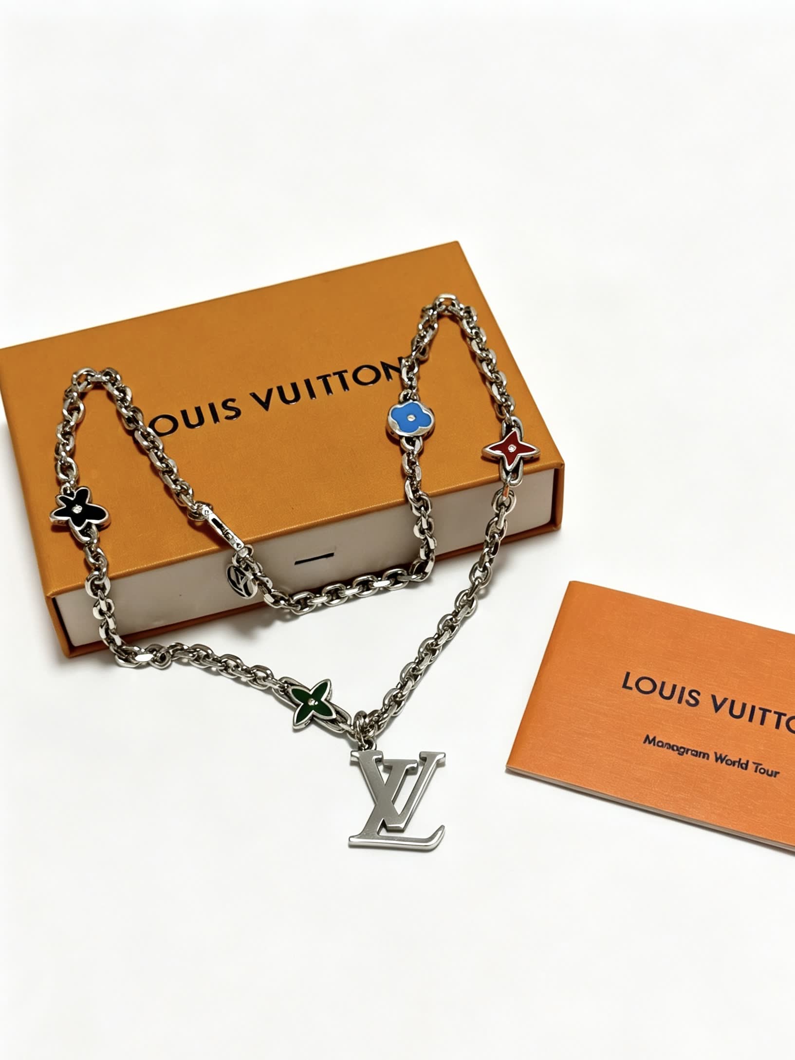 Louis Vuitton Silver Tone Multi-Color Flower Necklace